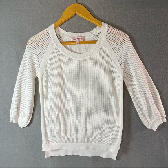 Juicy Couture XS White Sheer 3/4 Sleeve Knit Sweater Y2K Layering Transitional - Picture 3 of 14
